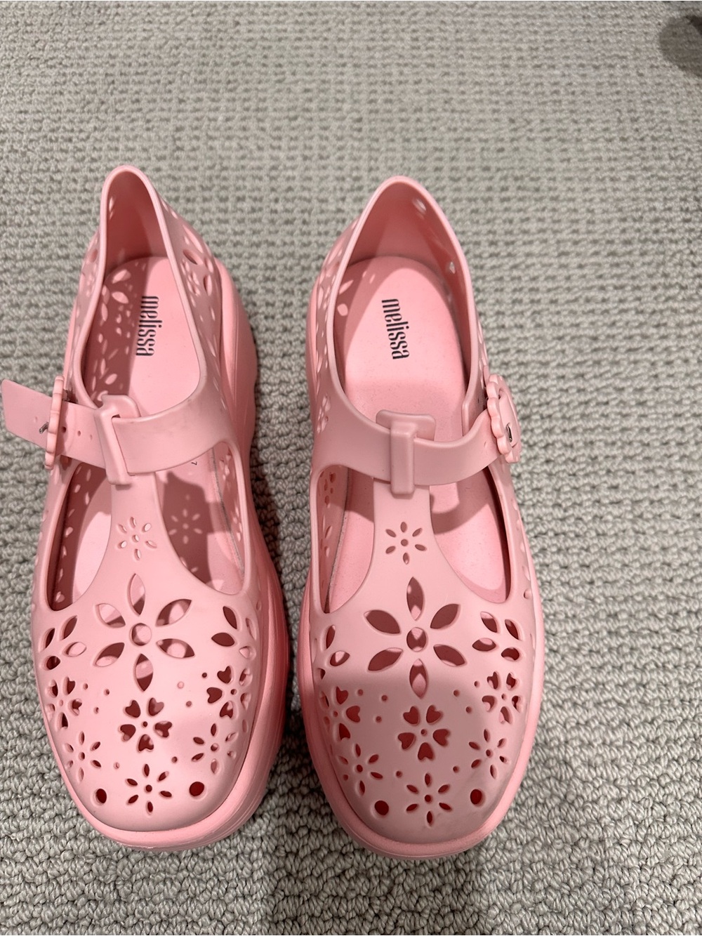 Melissa Pink Floral Cutout Jelly Mary Jane Sandals